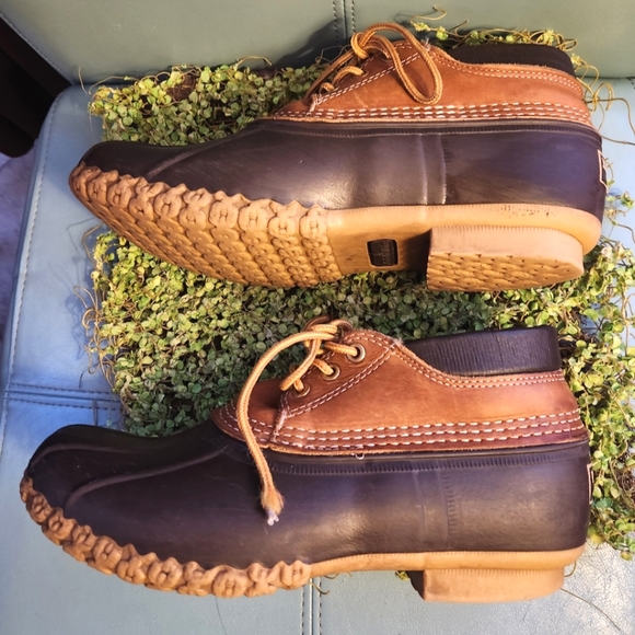 HIP L.L. BEAN Hunting Boots Maine Lace Dark Brown Tan Leather Duck Shoes 10W 9M - Picture 4 of 12